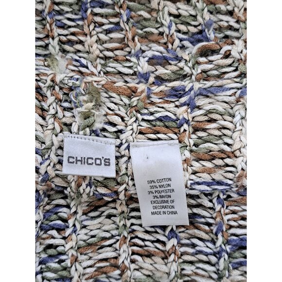 Chico's Boho Open-Knit Fringe Poncho Shawl Wrap Earthy Festival Multicolor - Picture 10 of 12